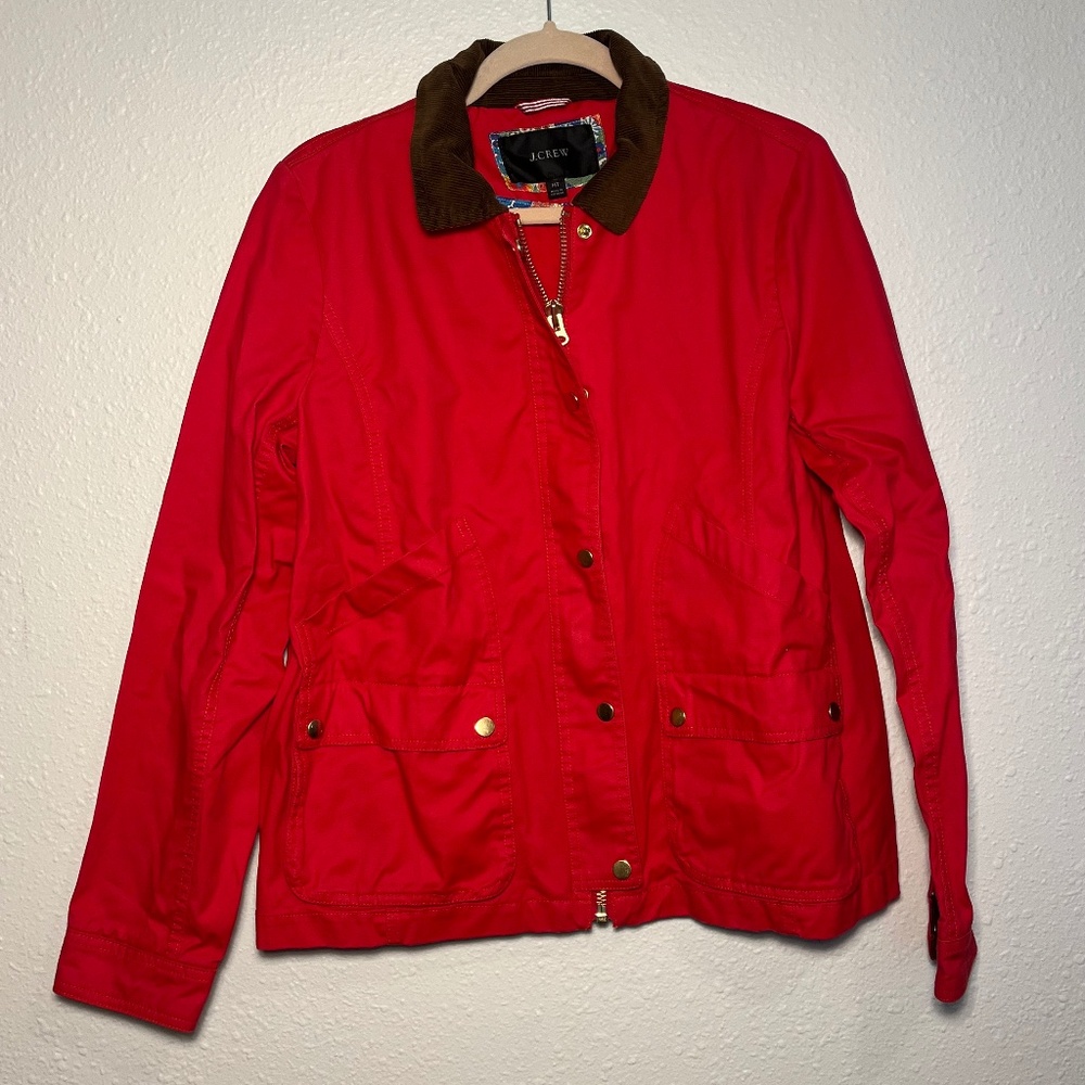 J Crew, Red Water Resistant Posh Jacket, Medium TALL